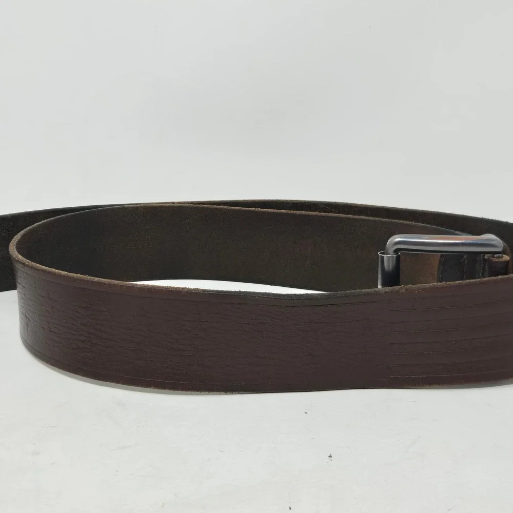 American Eagle Mens Brown Leather Belt Stars‎ and Stripes Embossed Size 36-38